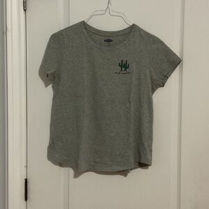 Gray T-Shirt with Cactus Embroidery